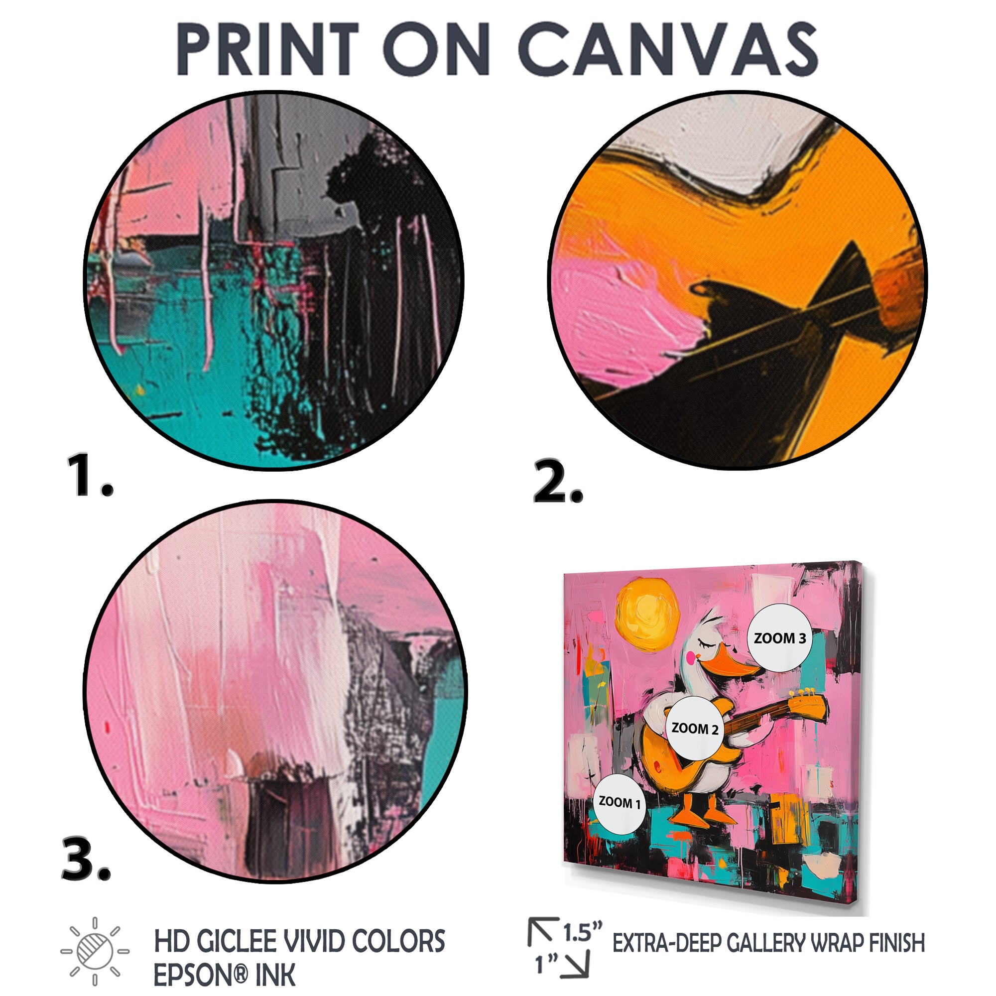 Nursery Duck Playing Guitar - Pink Duck Wall Art