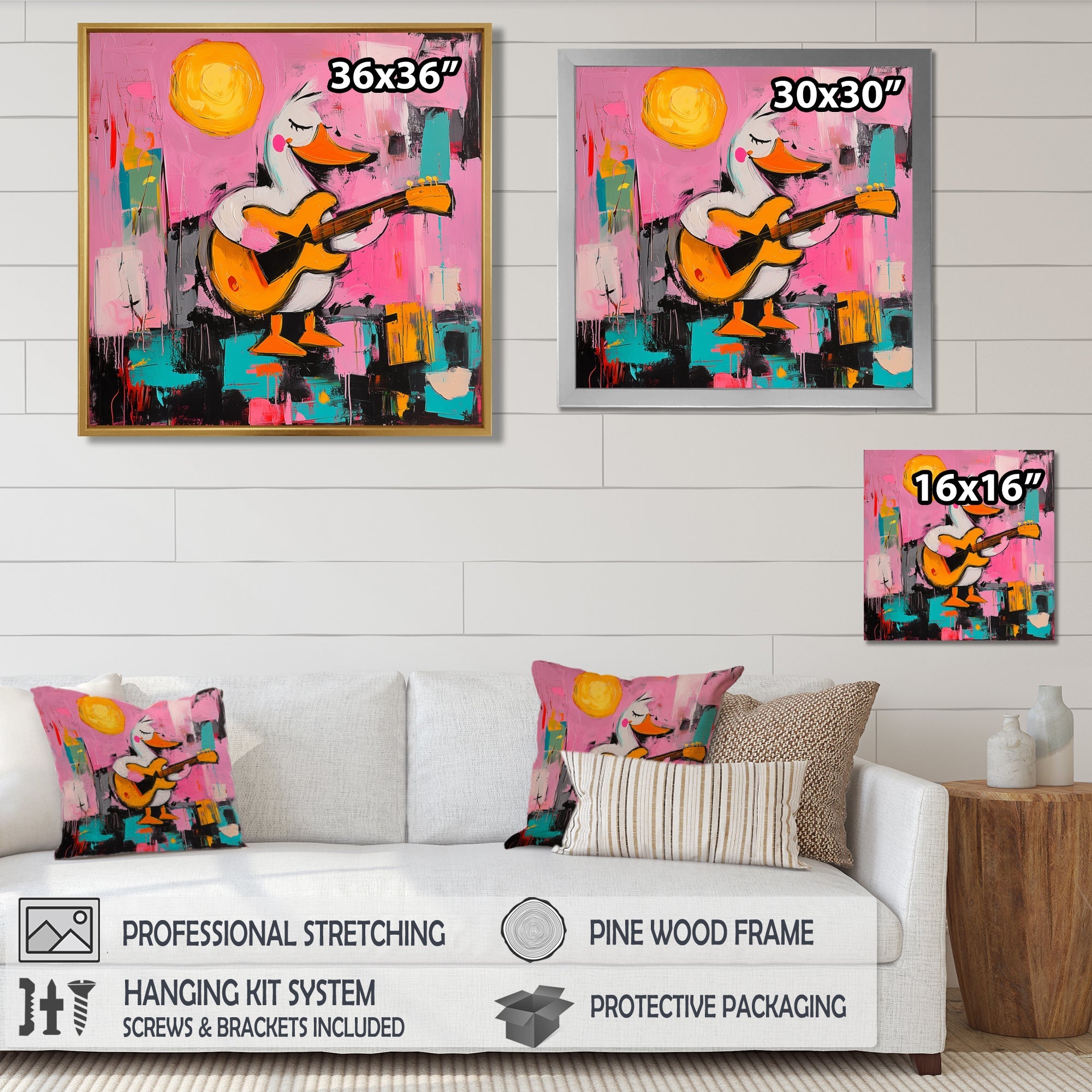 Nursery Duck Playing Guitar - Pink Duck Wall Art