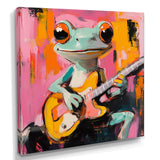 Nursery Green Frog Rock Star Accented With Pink - Frog Bedroom Wall Art