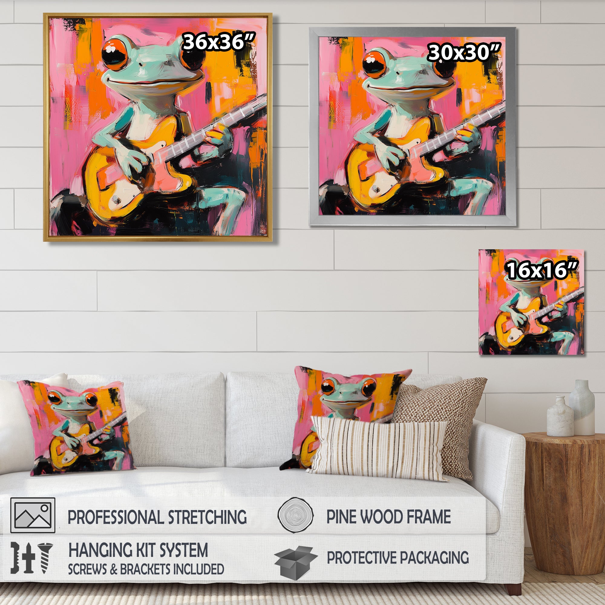 Nursery Green Frog Rock Star Accented With Pink - Frog Bedroom Wall Art
