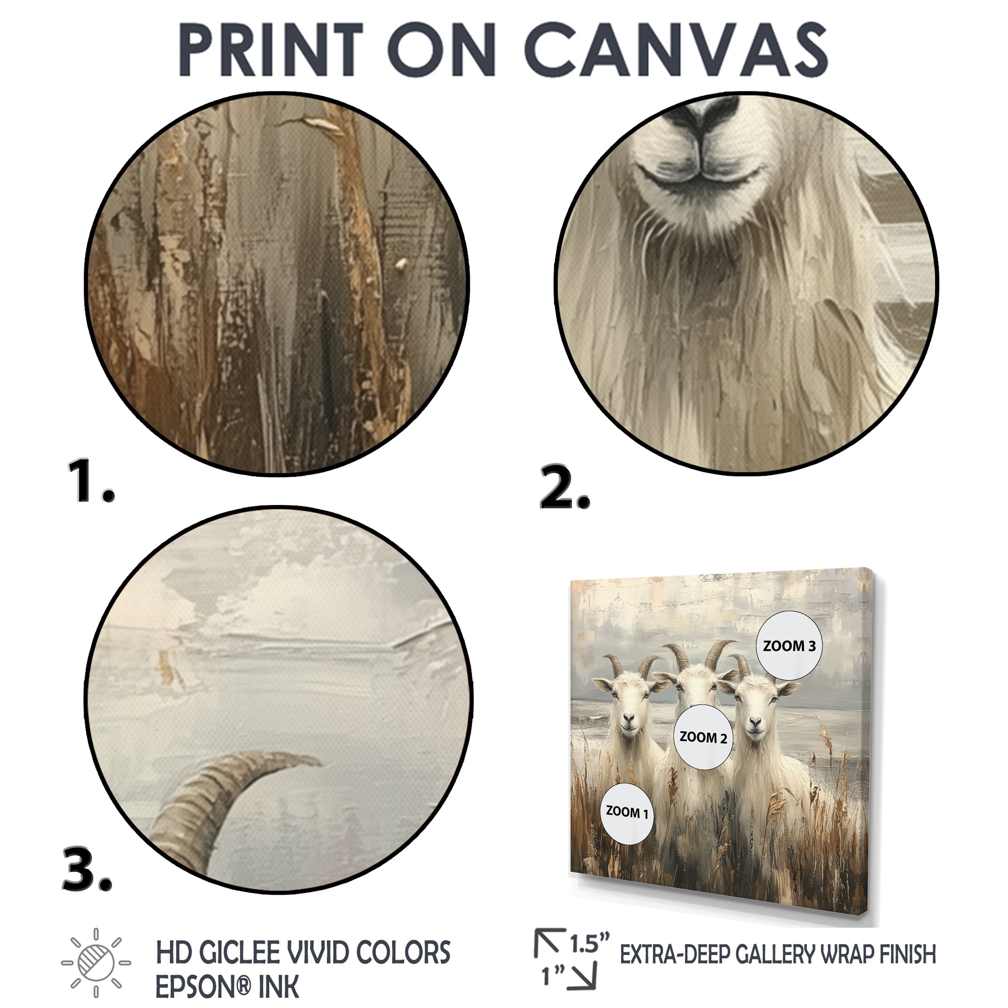 Grey And Brown Minimalism Coastal Goats - Goat Canvas Wall Art
