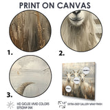 Grey And Brown Minimalism Coastal Goats - Goat Canvas Wall Art