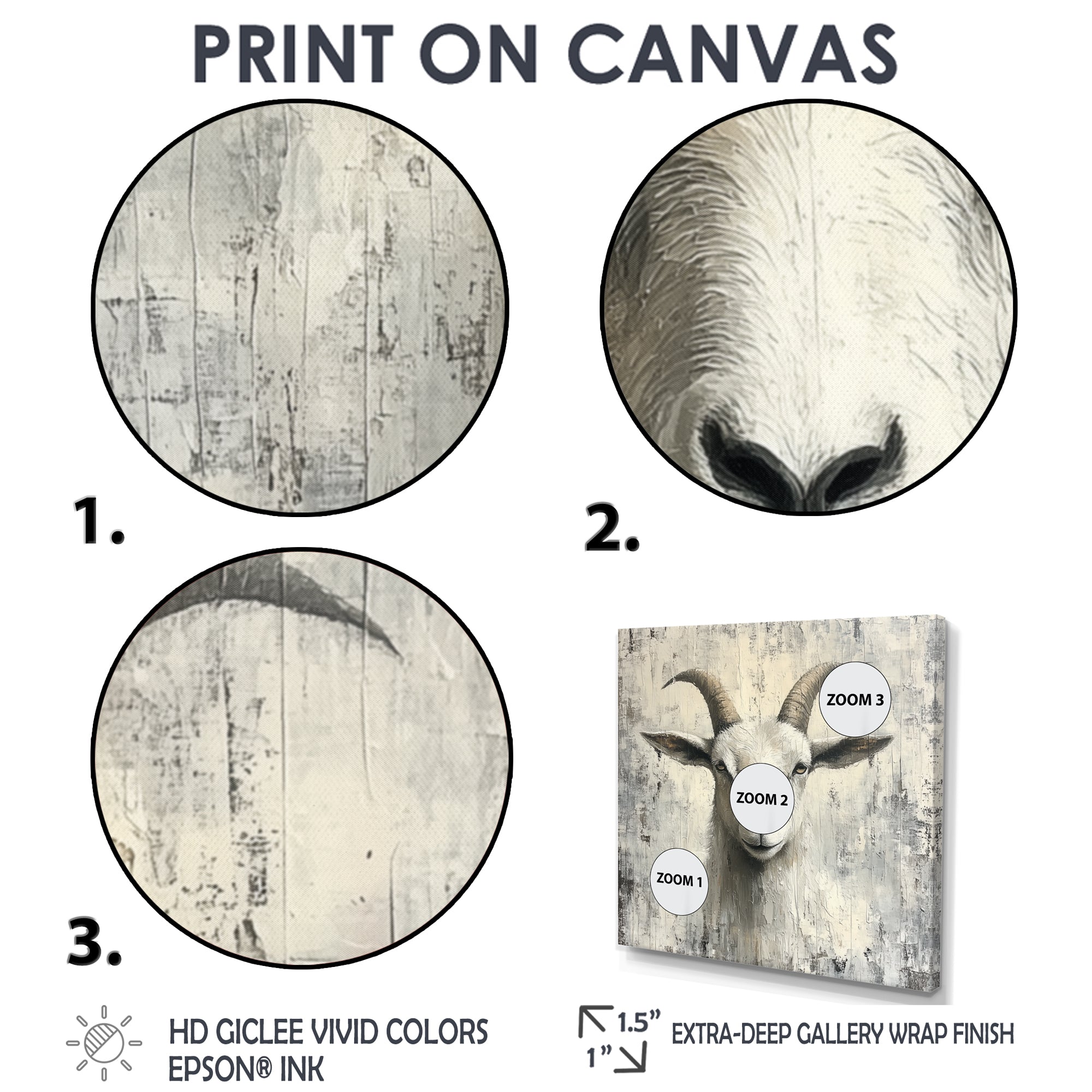 Grey And Minimalism Coastal Goats - Goat Canvas Wall Art