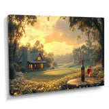 Green Golf Course With Cozy Lodge I - Golf Canvas Wall Art