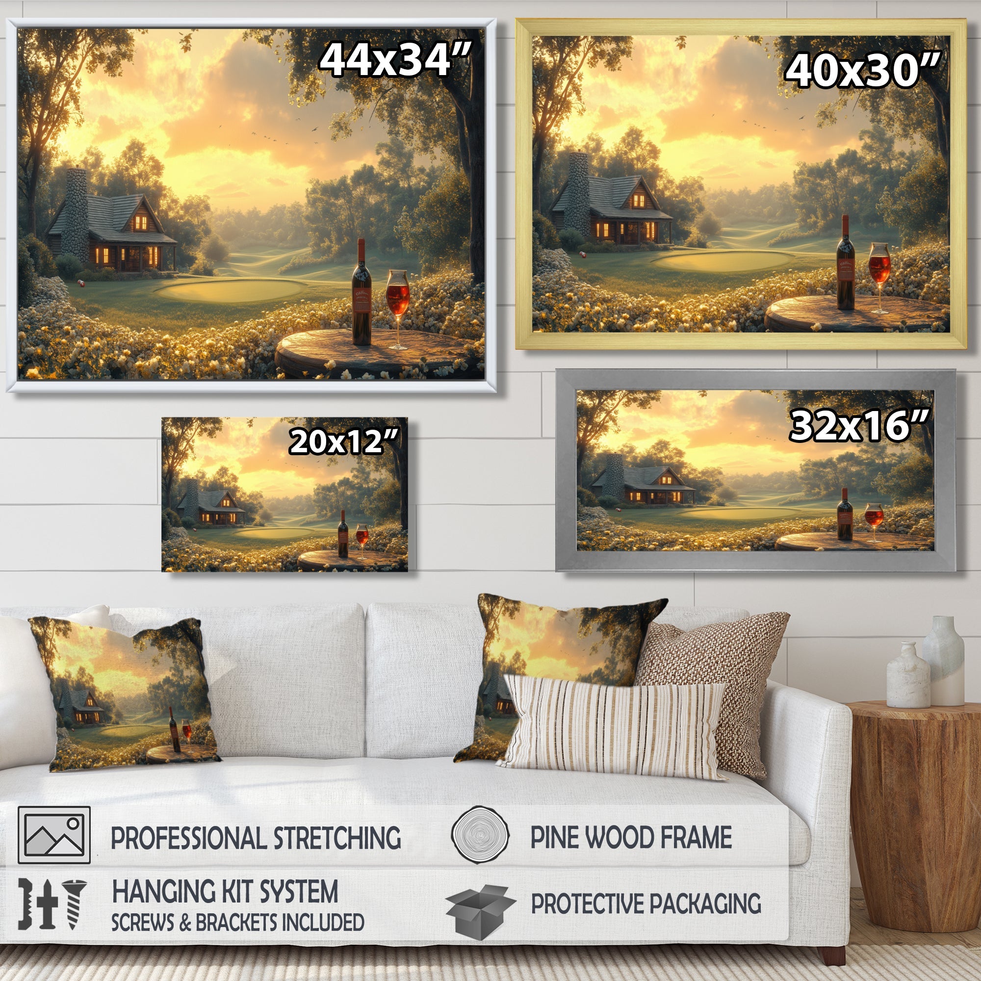 Green Golf Course With Cozy Lodge I - Golf Canvas Wall Art