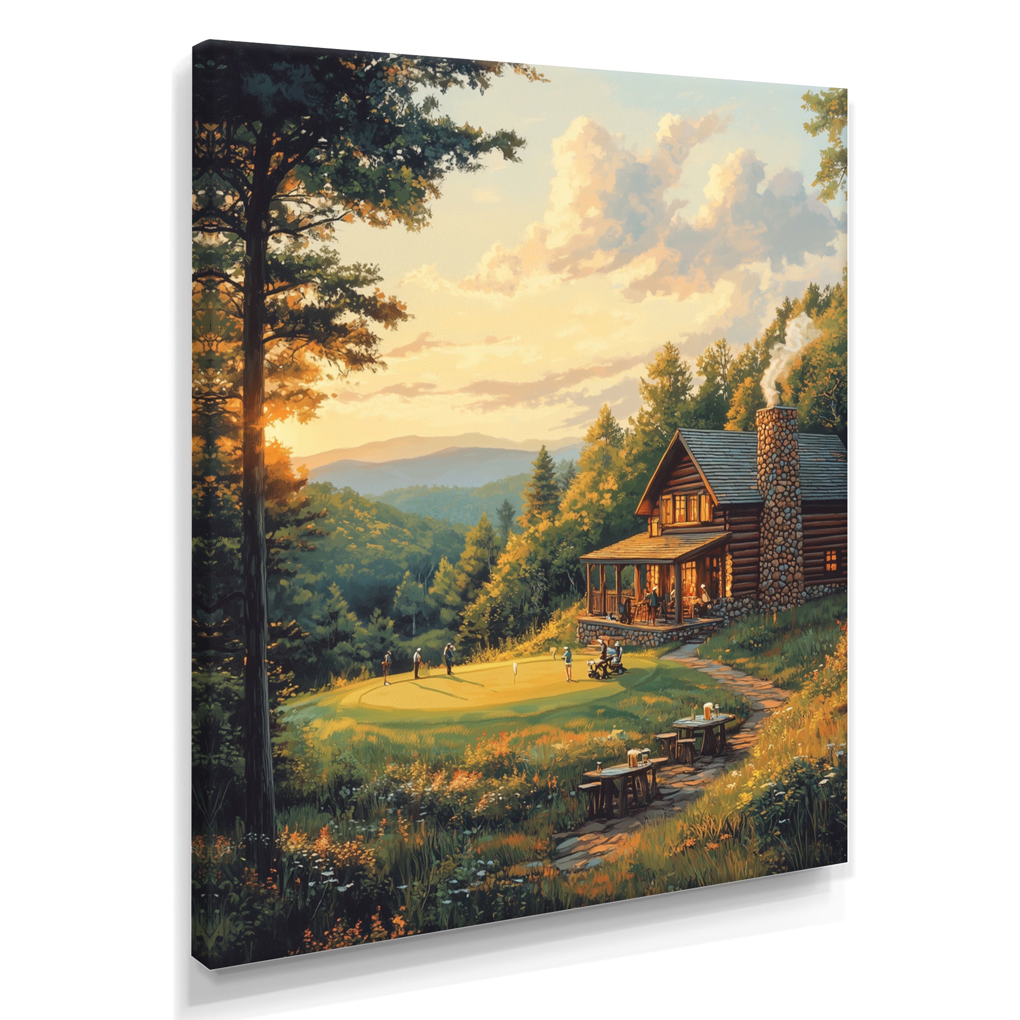 Green And Brown Golf Course With Cozy Lodge I - Golf Canvas Wall Art