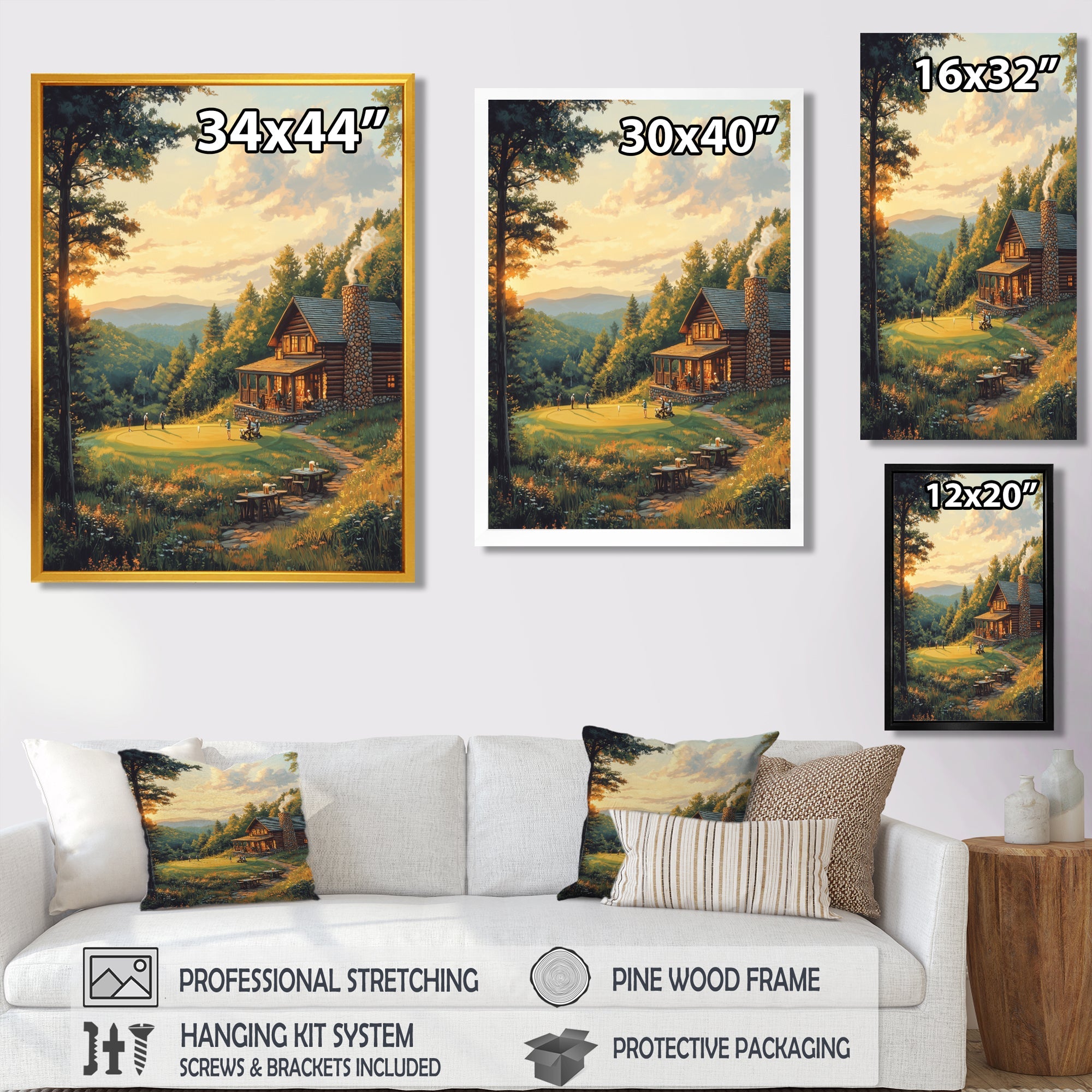 Green And Brown Golf Course With Cozy Lodge I - Golf Canvas Wall Art