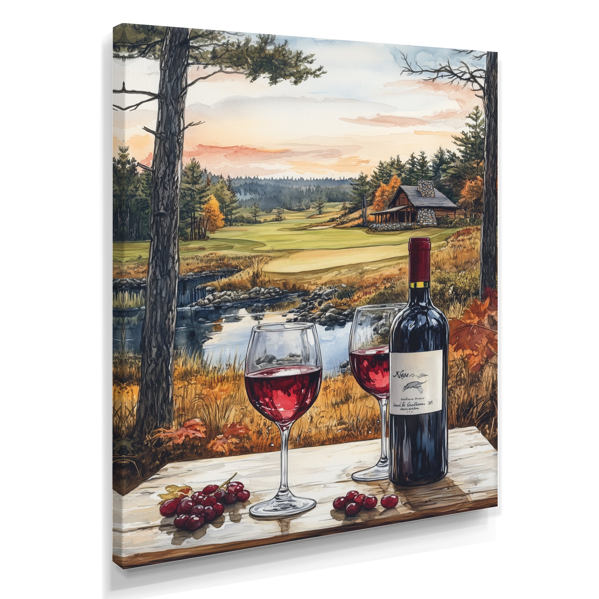 Green And Red Golf Course With Cozy Lodge - Golf Canvas Wall Art