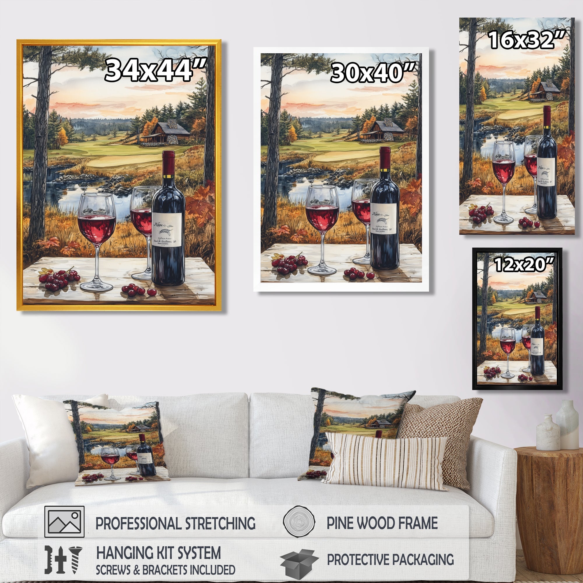 Green And Red Golf Course With Cozy Lodge - Golf Canvas Wall Art