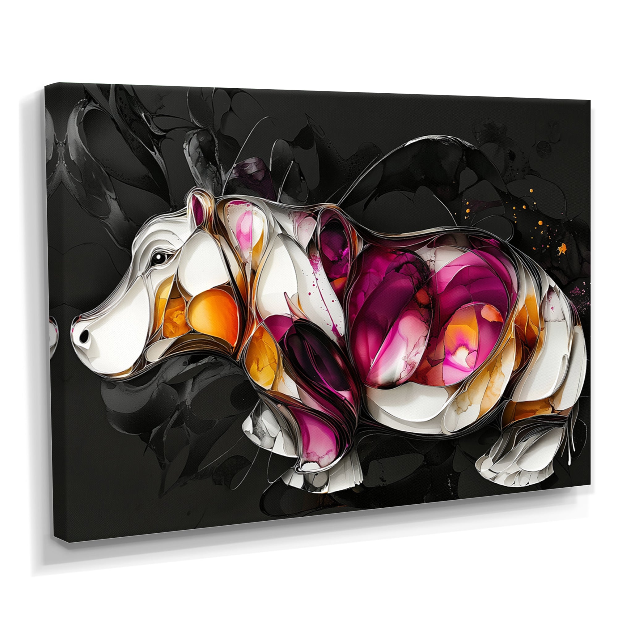 Pink Cubist Hippo Accented With Orange - Hippopotamus Wall Art Prints