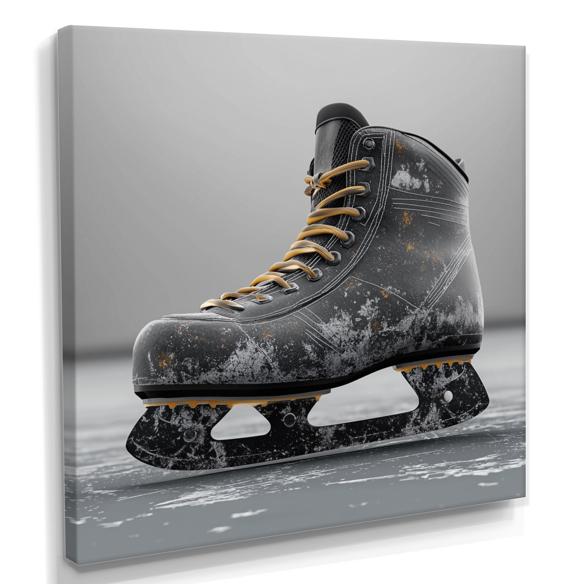 Hockey Skates In Grey And Yellow Tones - Sport Hockey Canvas Wall Art
