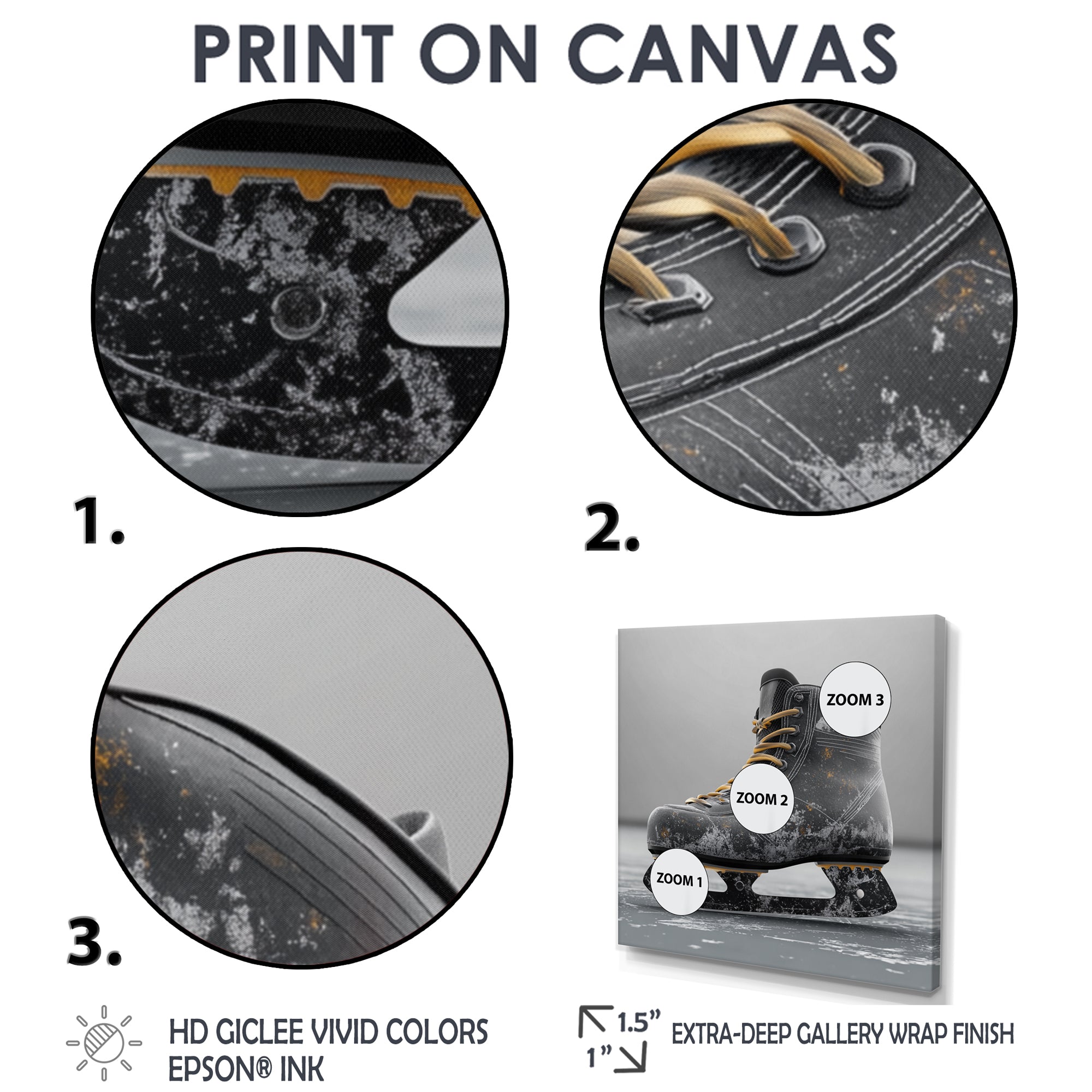 Hockey Skates In Grey And Yellow Tones - Sport Hockey Canvas Wall Art