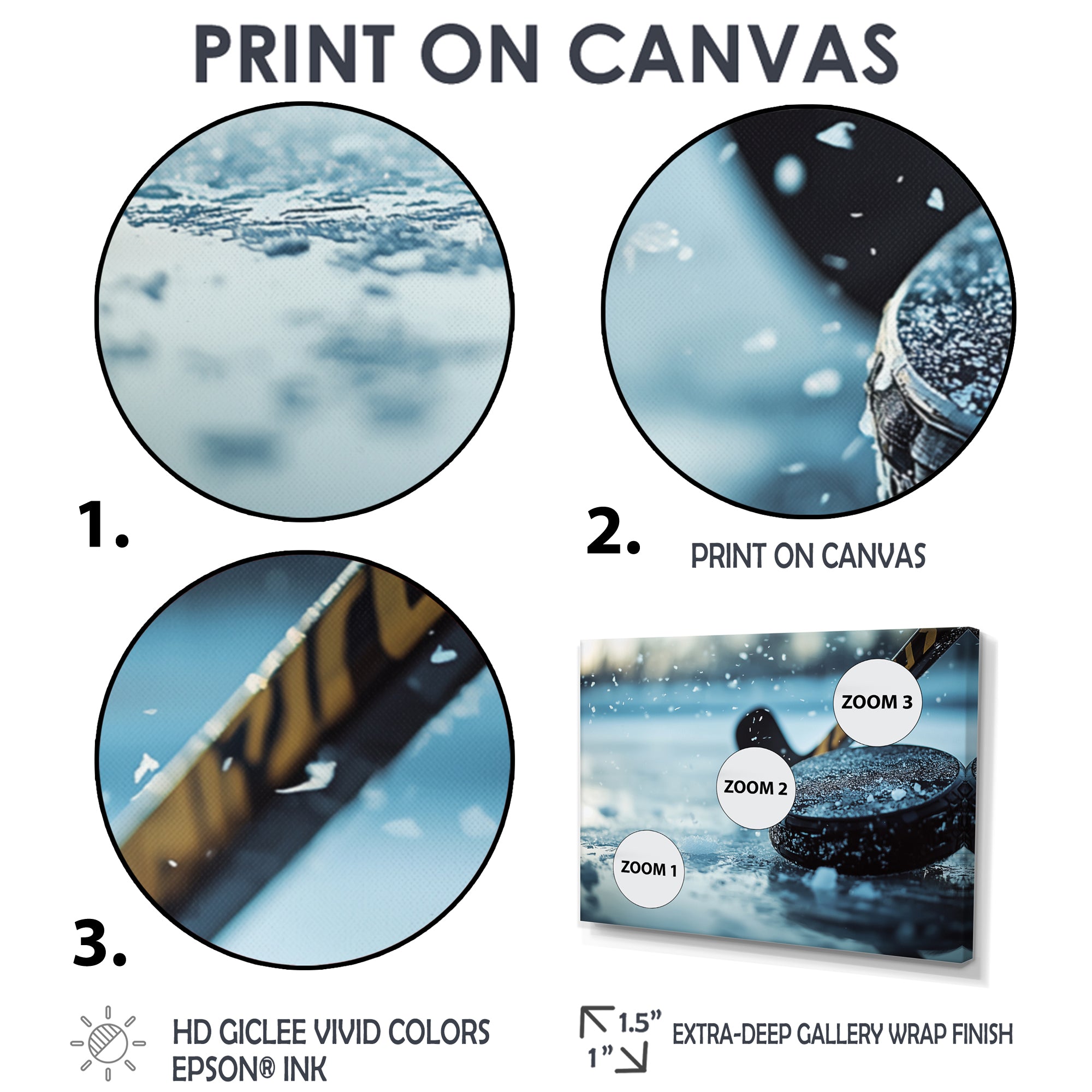 Black Hockey Stick And Rubber Puck I - Sport Hockey Canvas Wall Art