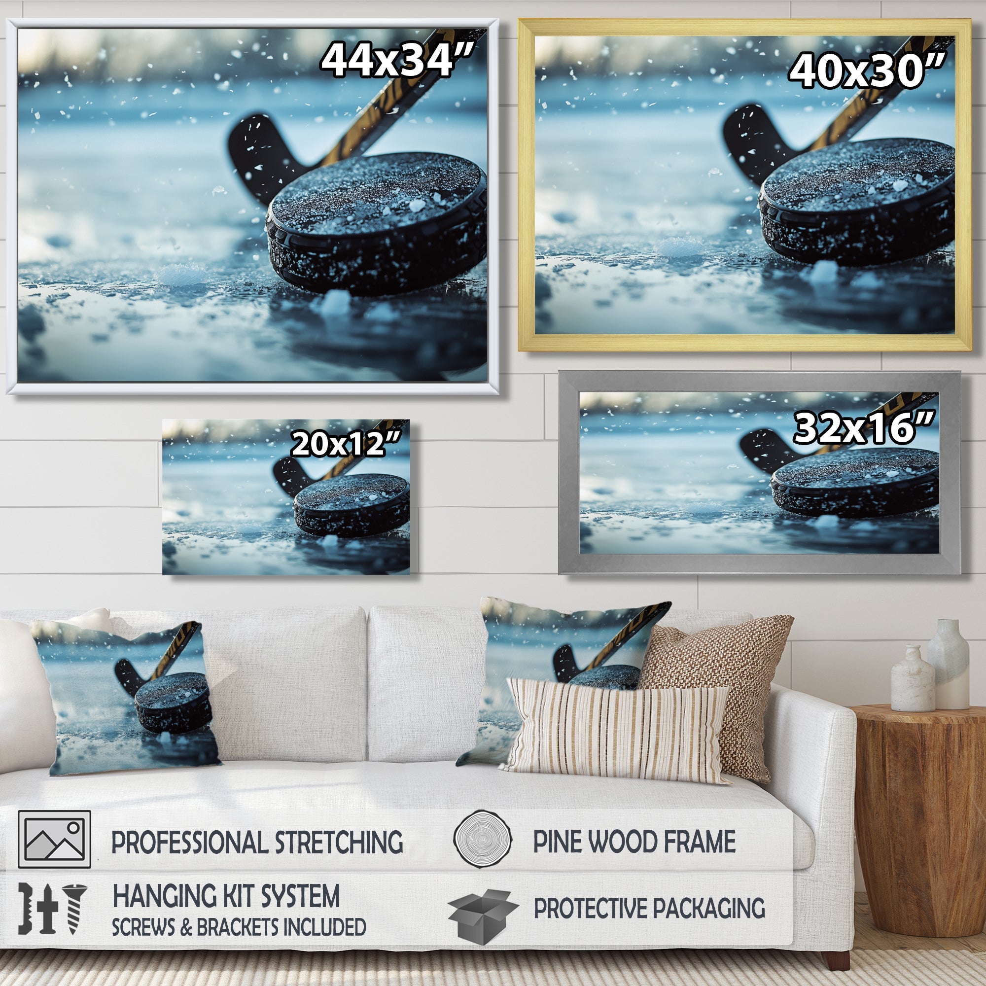 Black Hockey Stick And Rubber Puck I - Sport Hockey Canvas Wall Art
