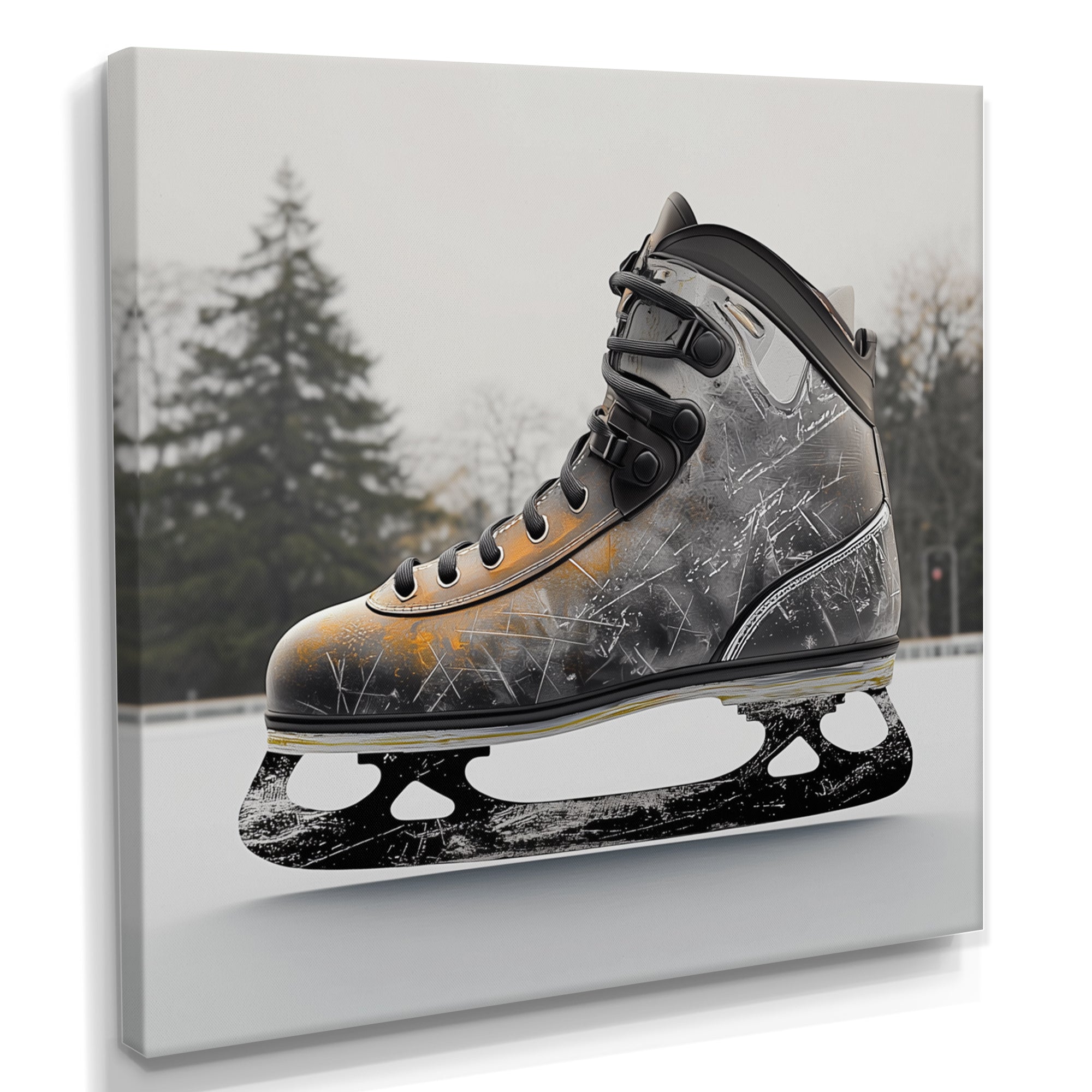 Hockey Skates In Grey And Orange Tones I - Sport Hockey Canvas Wall Art