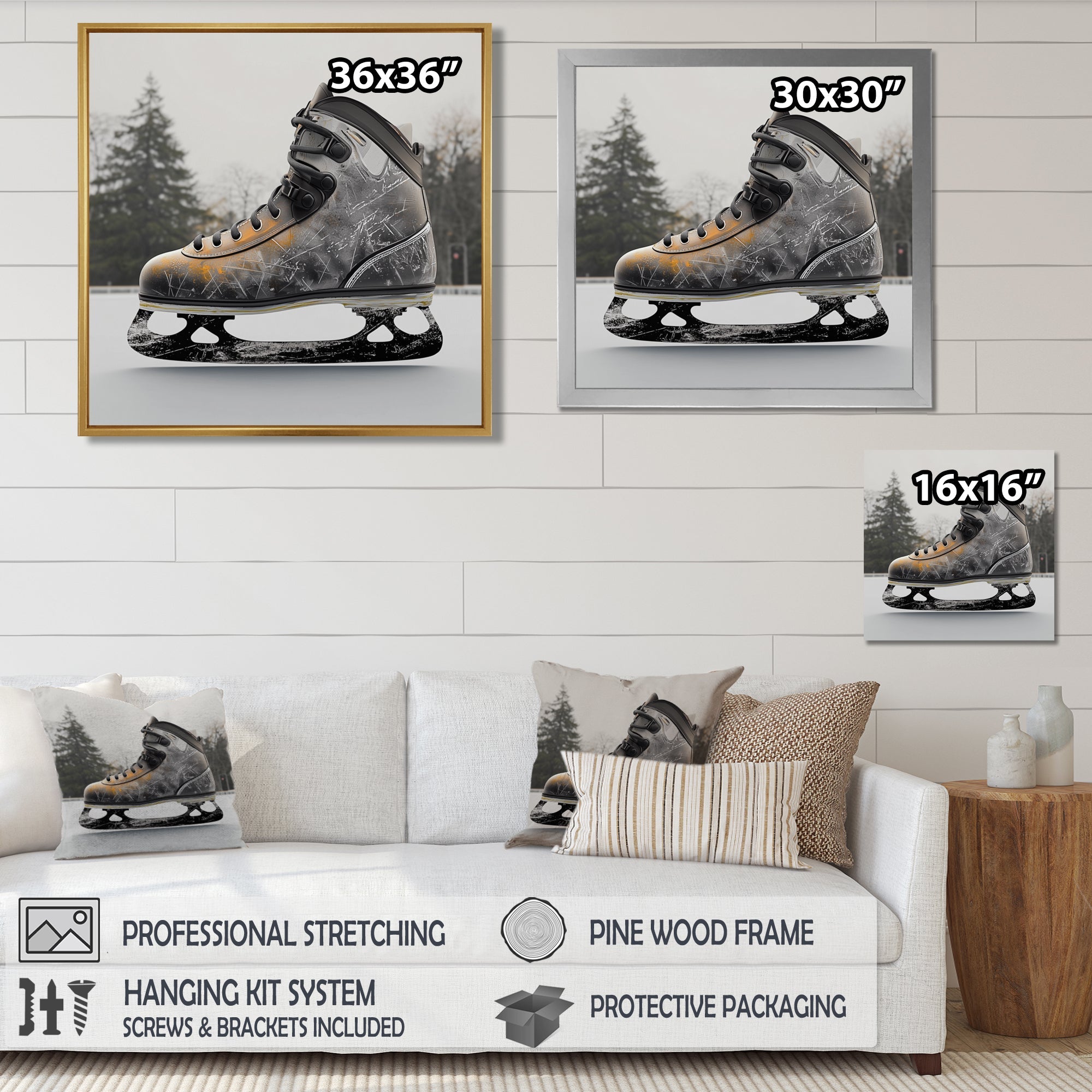 Hockey Skates In Grey And Orange Tones I - Sport Hockey Canvas Wall Art