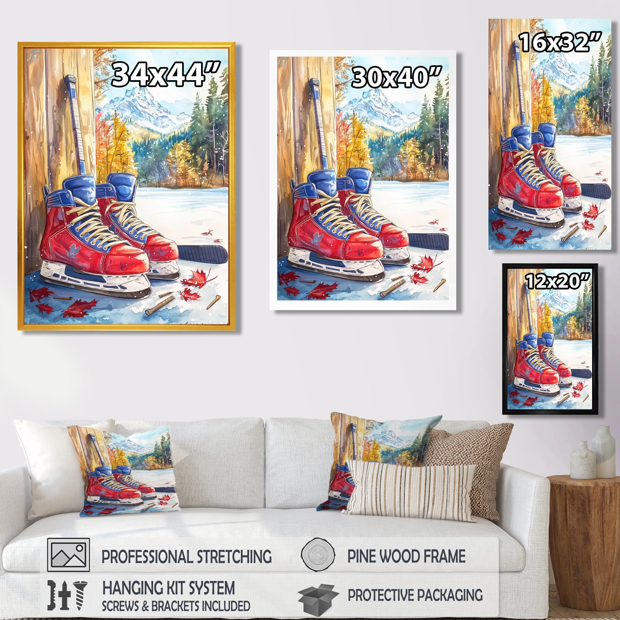 Hockey Skates In Red And Blue Tones I - Sport Hockey Canvas Wall Art
