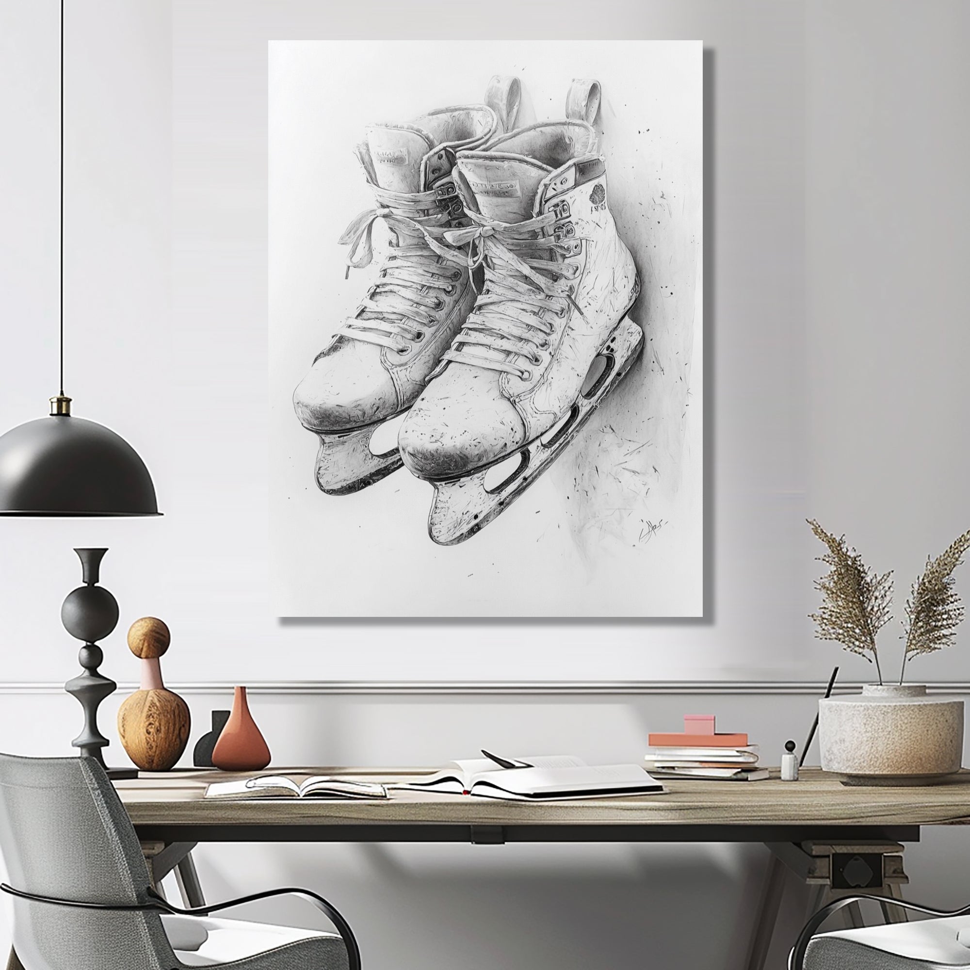 Hockey Skates In Grey - Sport Hockey Canvas Wall Art