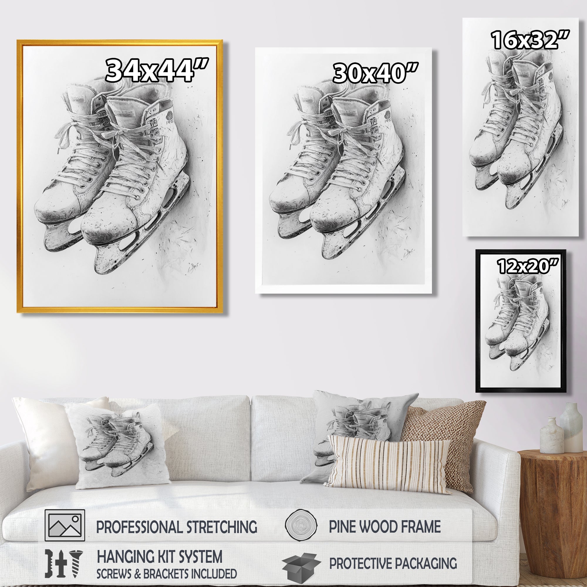 Hockey Skates In Grey - Sport Hockey Canvas Wall Art