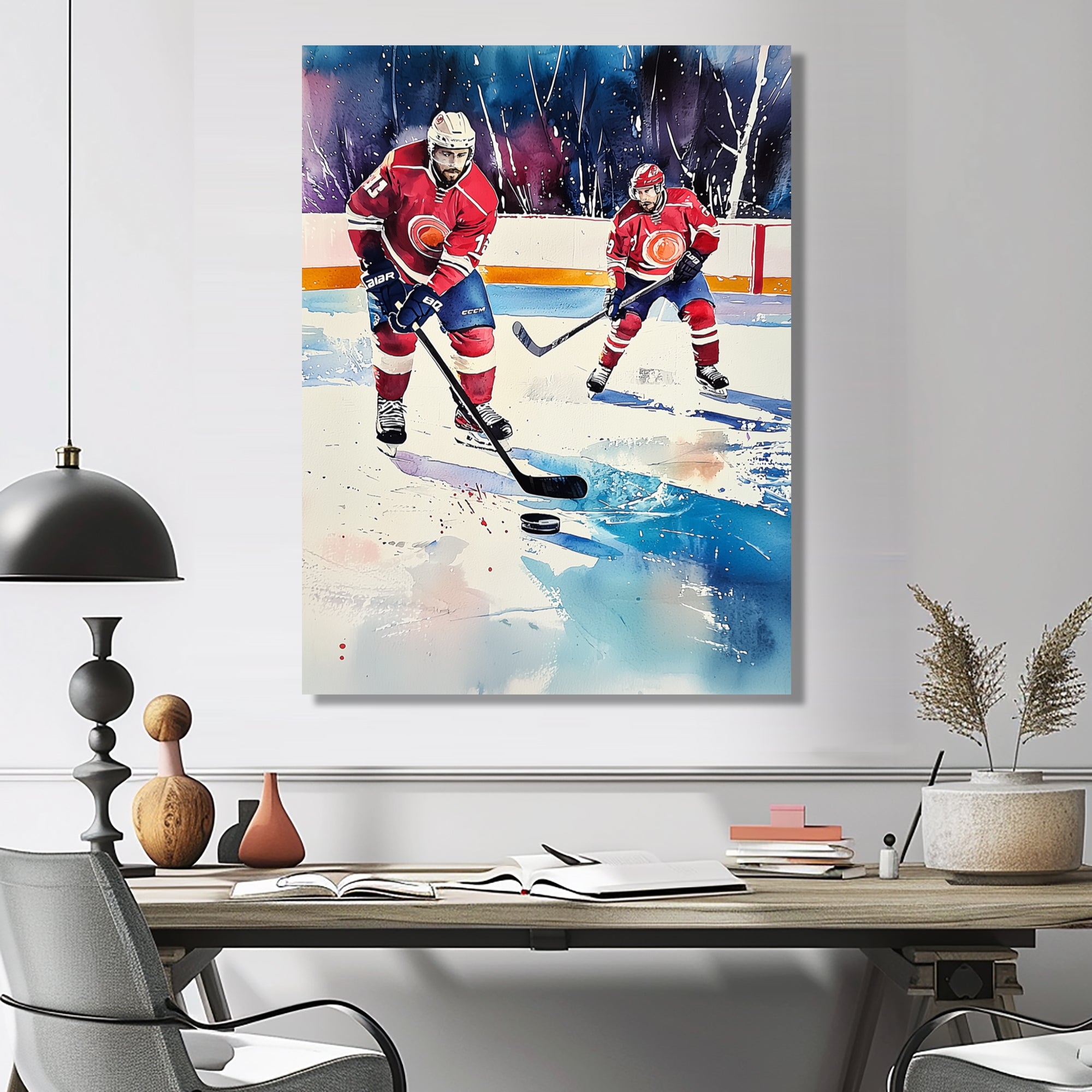 Red Hockey Players In Canada I - Sport Hockey Canvas Wall Art
