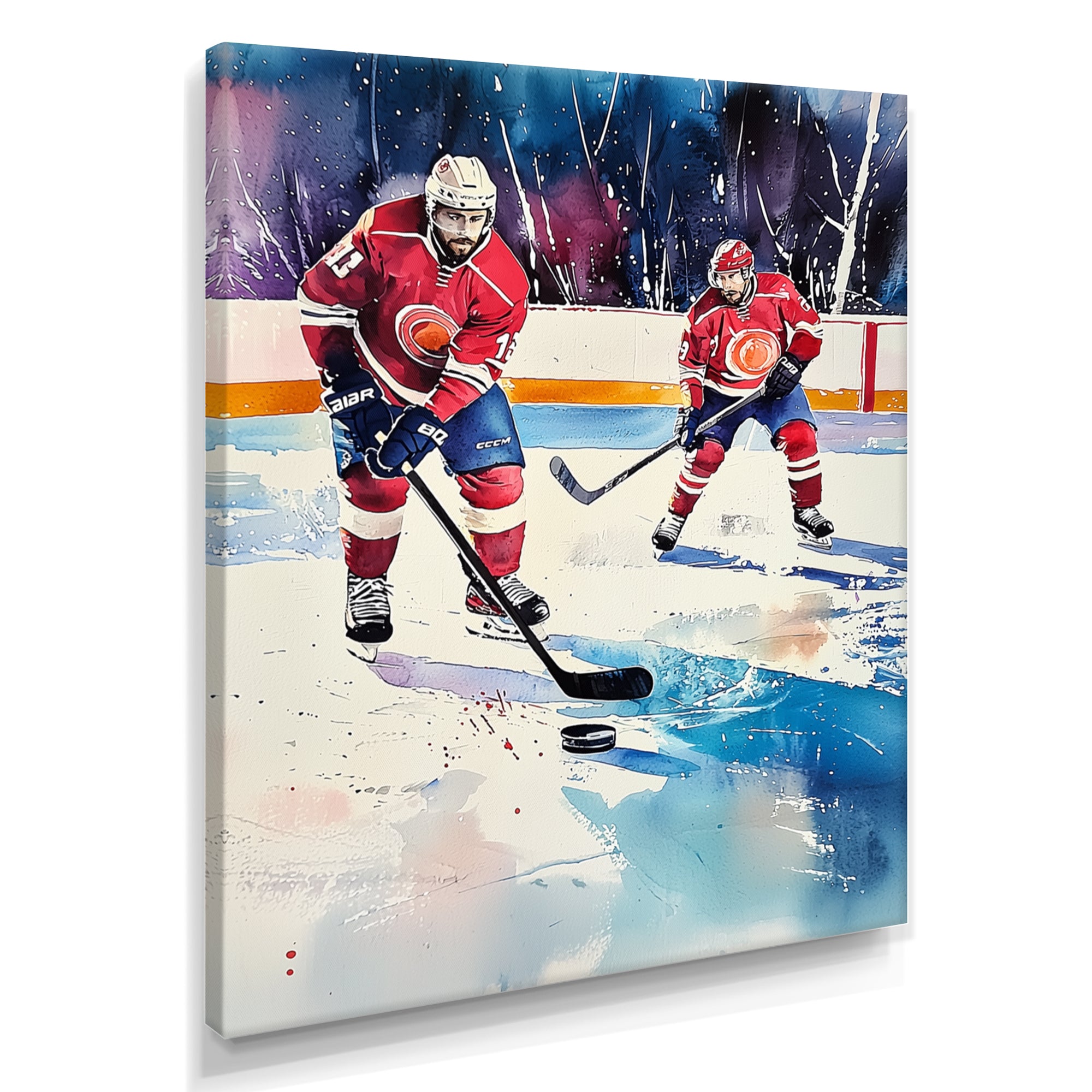 Red Hockey Players In Canada I - Sport Hockey Canvas Wall Art