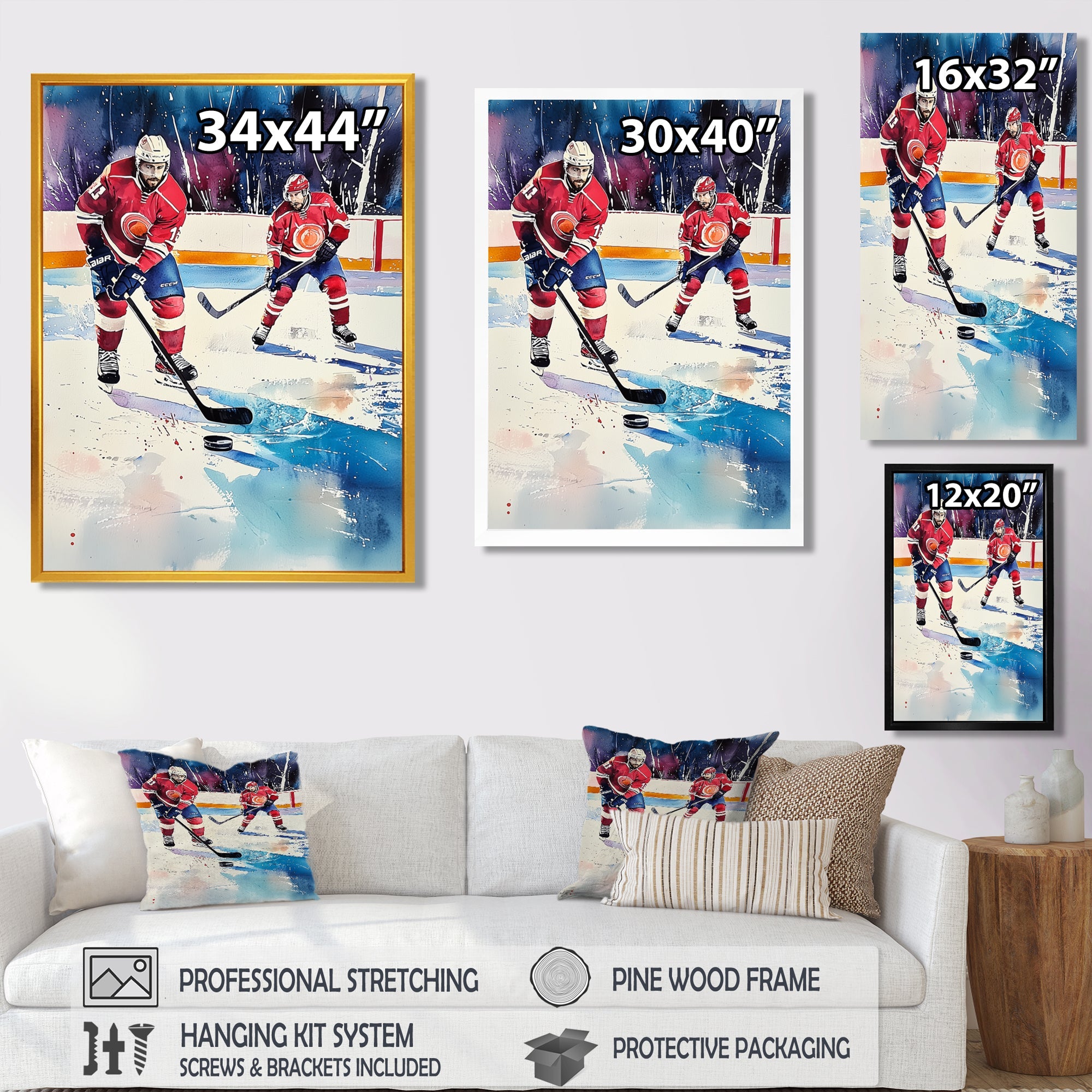 Red Hockey Players In Canada I - Sport Hockey Canvas Wall Art