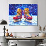 Red Hockey Gear Painting Accented With Blue - Sport Hockey Canvas Wall Art