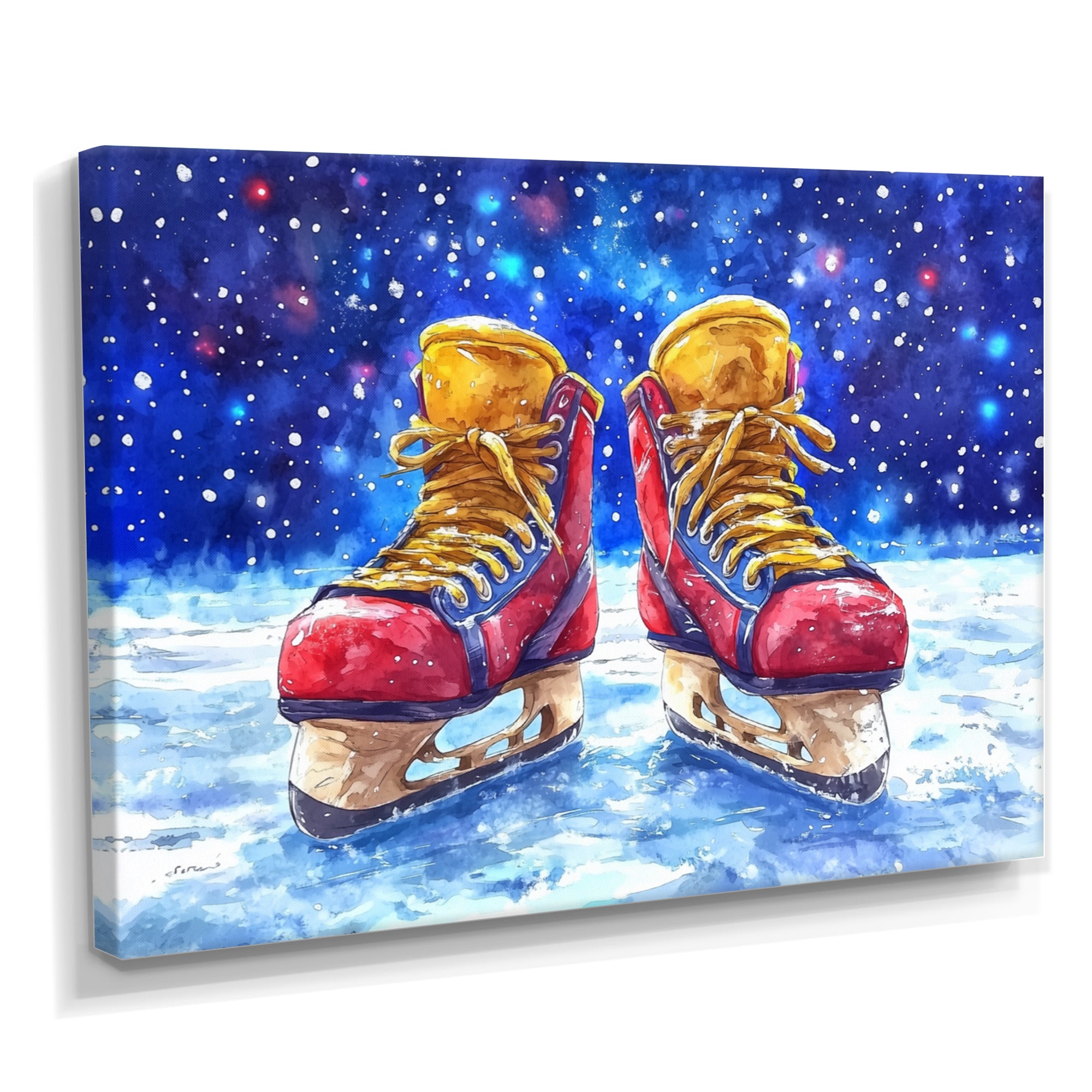 Red Hockey Gear Painting Accented With Blue - Sport Hockey Canvas Wall Art