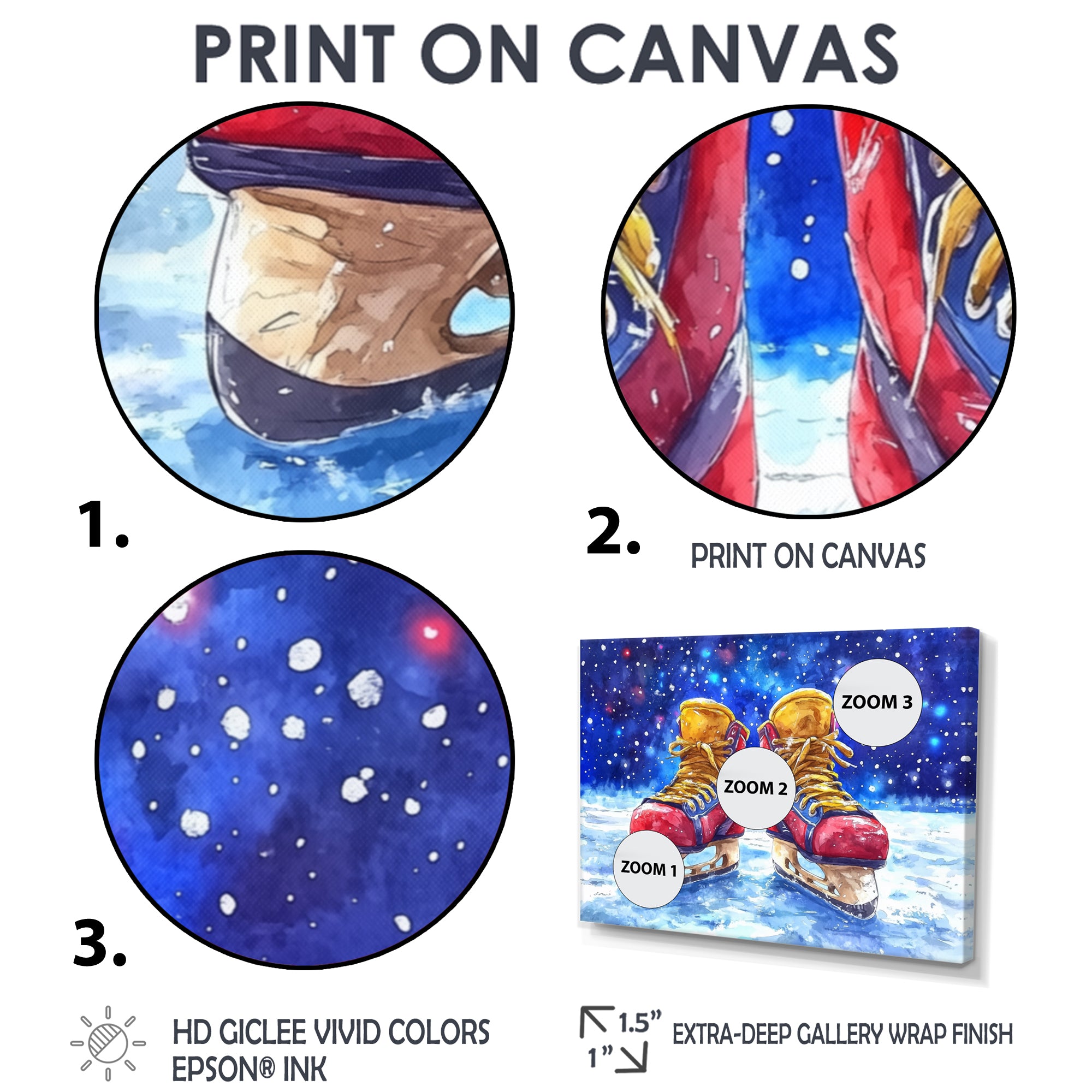 Red Hockey Gear Painting Accented With Blue - Sport Hockey Canvas Wall Art