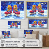 Red Hockey Gear Painting Accented With Blue - Sport Hockey Canvas Wall Art