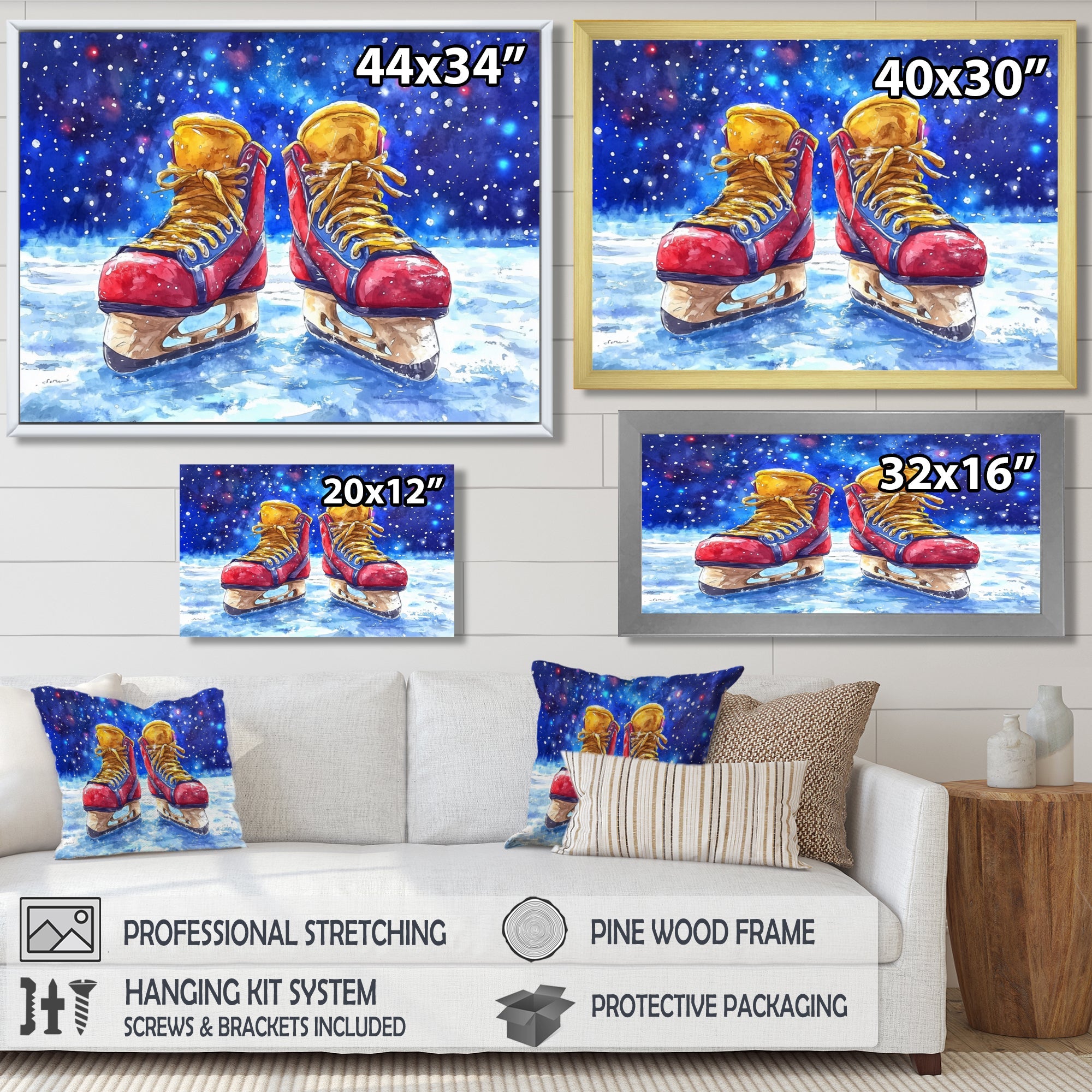 Red Hockey Gear Painting Accented With Blue - Sport Hockey Canvas Wall Art