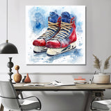 Red Blue Watercolor Hockey Skates - Sport Hockey Canvas Wall Art