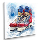 Red Blue Watercolor Hockey Skates - Sport Hockey Canvas Wall Art