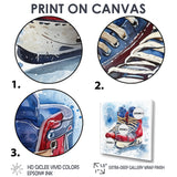 Red Blue Watercolor Hockey Skates - Sport Hockey Canvas Wall Art