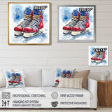 Red Blue Watercolor Hockey Skates - Sport Hockey Canvas Wall Art