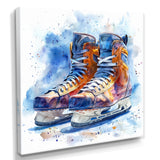 Yellow Blue Watercolor Hockey Skates - Sport Hockey Canvas Wall Art
