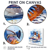 Yellow Blue Watercolor Hockey Skates - Sport Hockey Canvas Wall Art