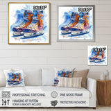 Yellow Blue Watercolor Hockey Skates - Sport Hockey Canvas Wall Art