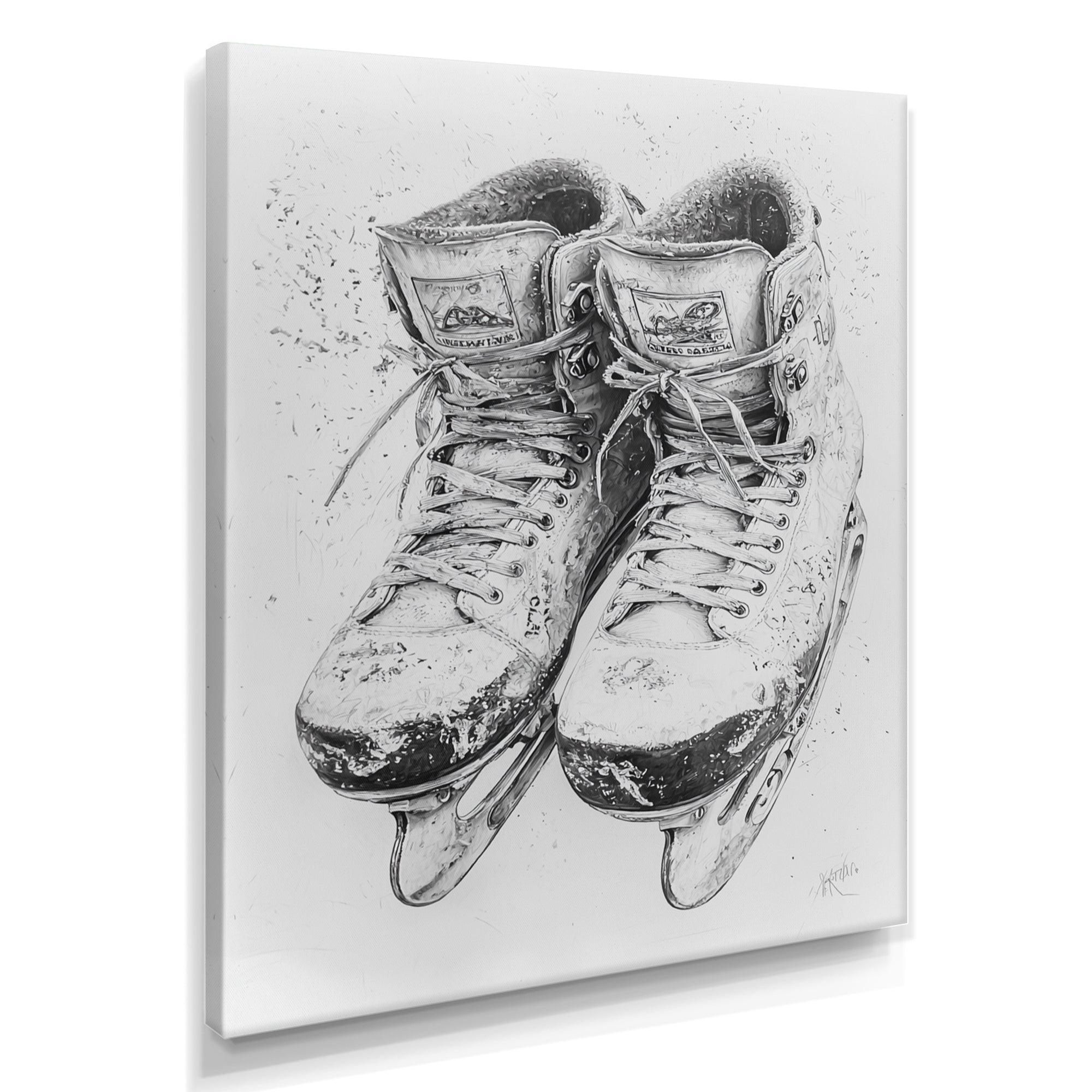Grey Hockey Skates Hung On Wall I - Sport Hockey Canvas Wall Art