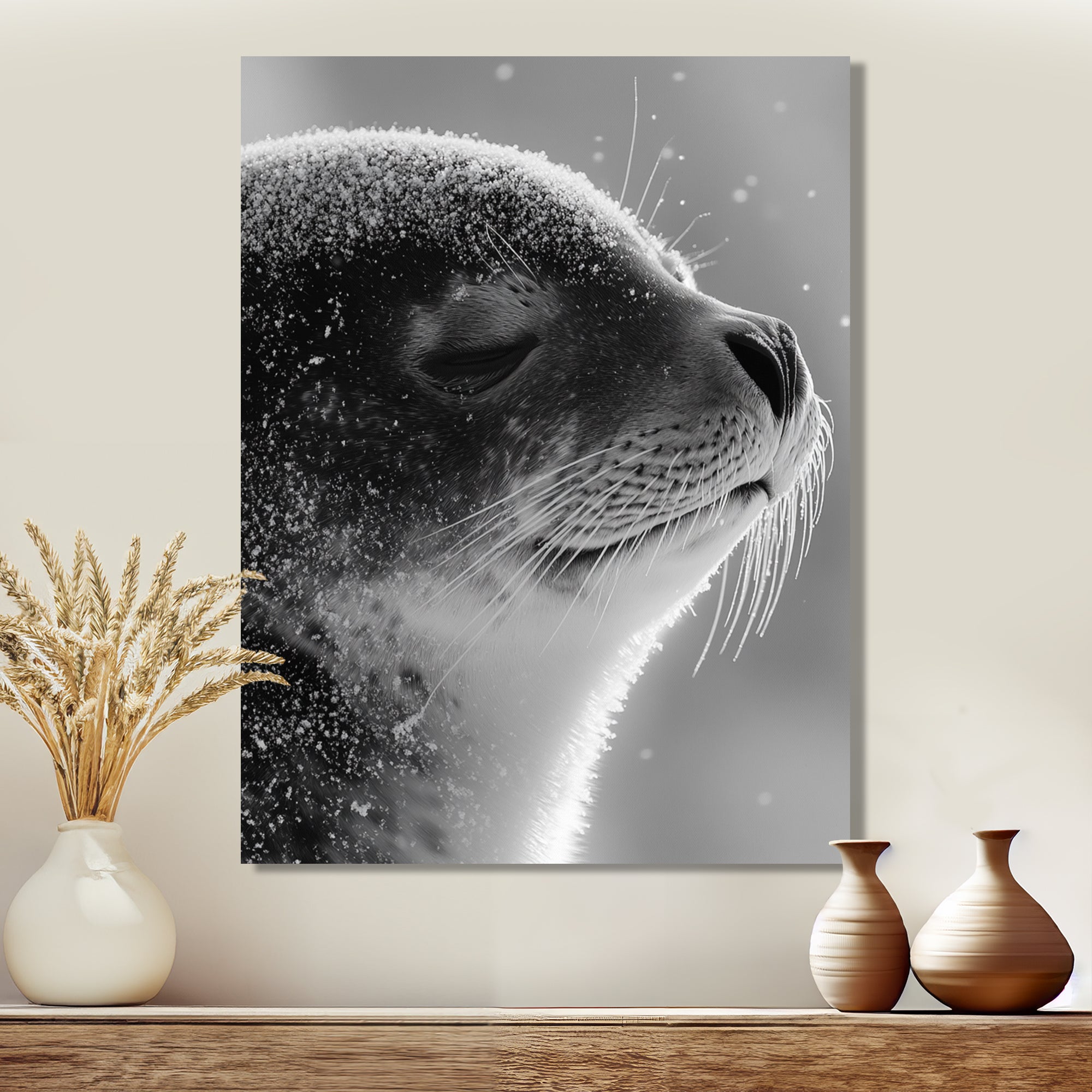 Monochrome Black Seal Accented With Grey - Seal Wall Decor