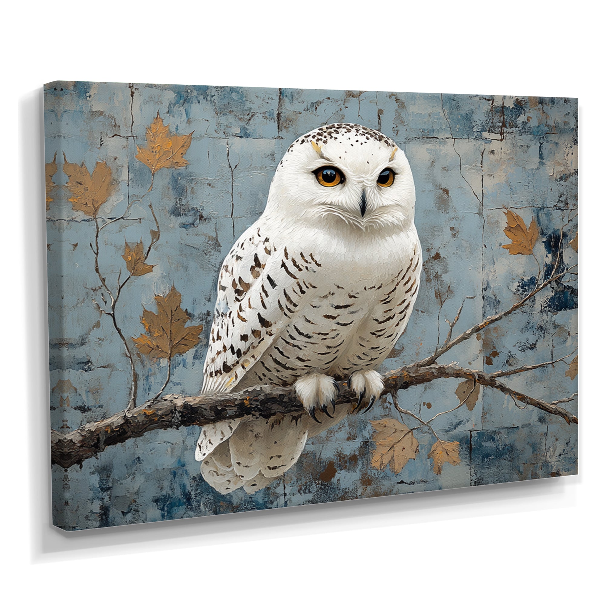 White Snowy Owl Accented With Gold - Owl Wall Art Prints