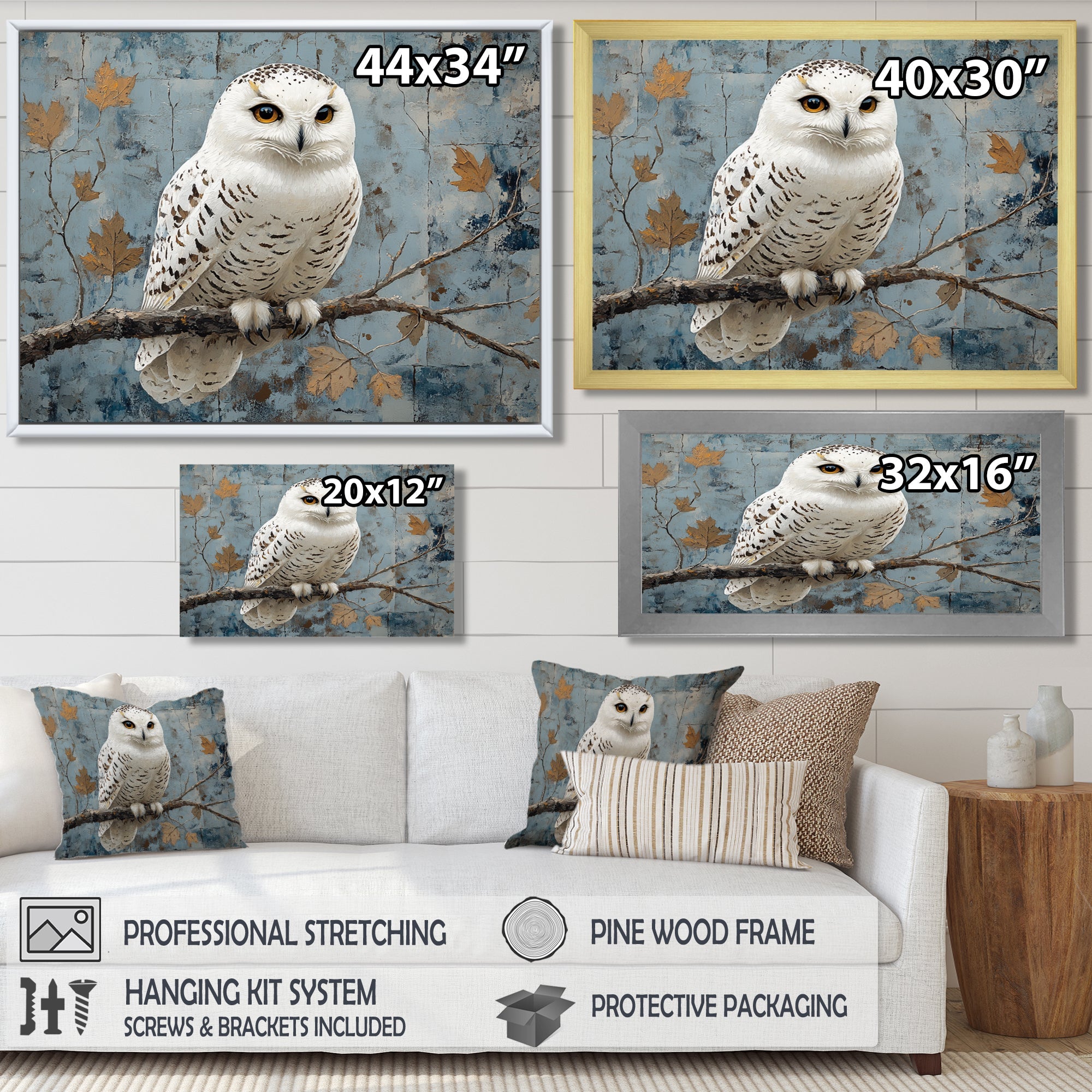 White Snowy Owl Accented With Gold - Owl Wall Art Prints