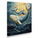 Whales In Blue And Yellow Tones - Whale Large Canvas Wall Art