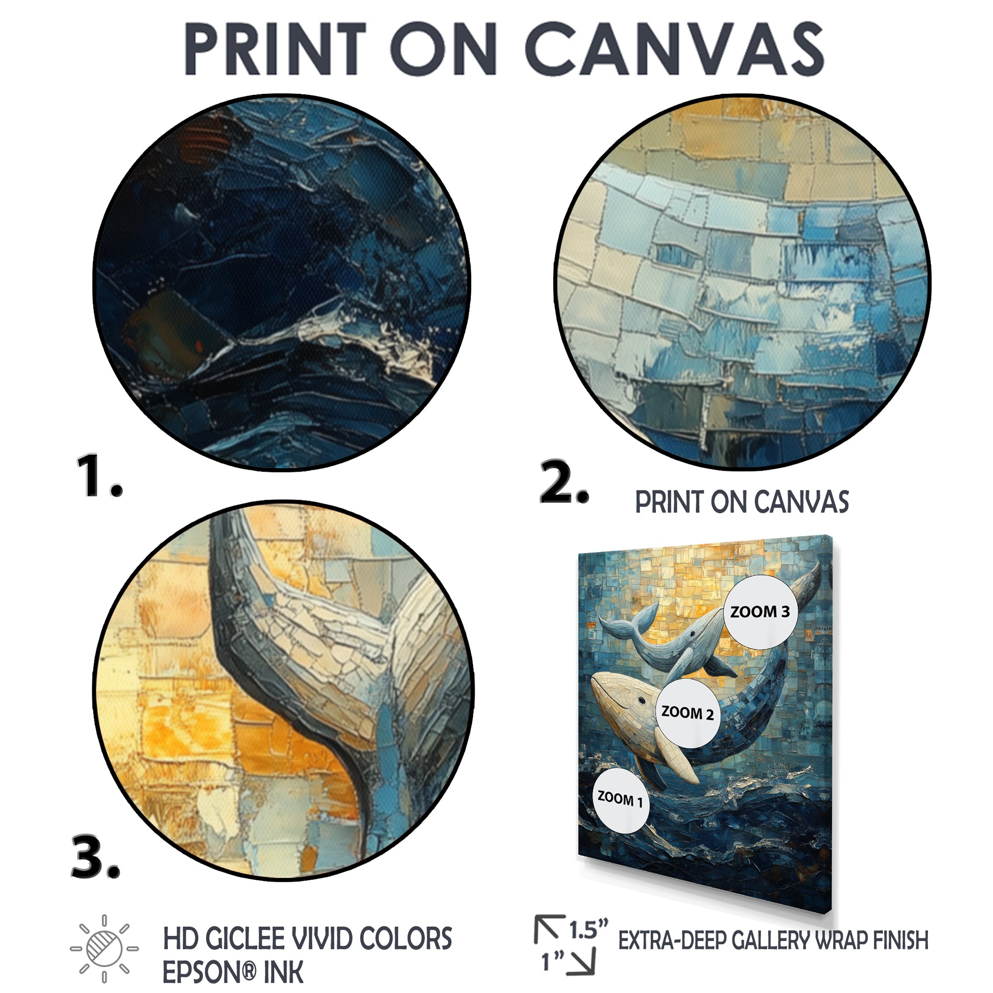 Whales In Blue And Yellow Tones - Whale Large Canvas Wall Art