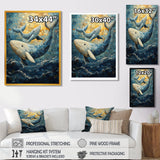 Whales In Blue And Yellow Tones - Whale Large Canvas Wall Art