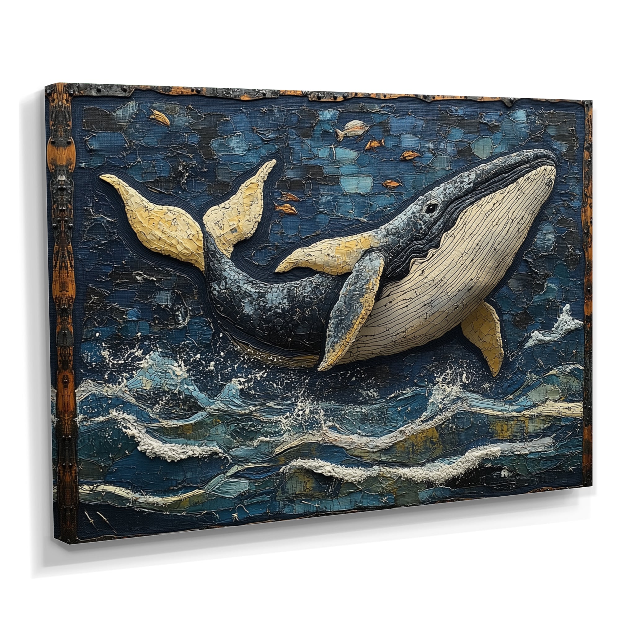 Whale In Blue And White Tones - Whale Living Room Wall Art