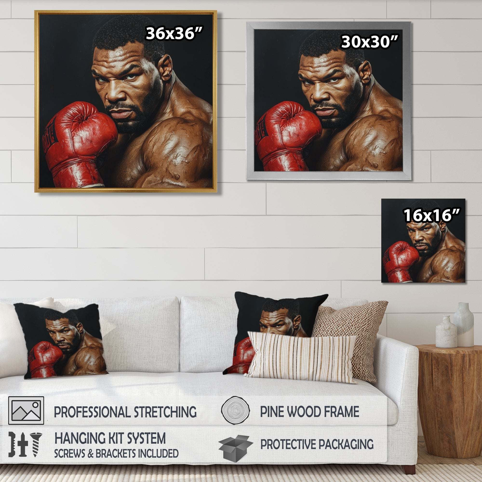 Red Mike Tyson Boxing Gloves Up Portrait - Sport Boxing Canvas Wall Art