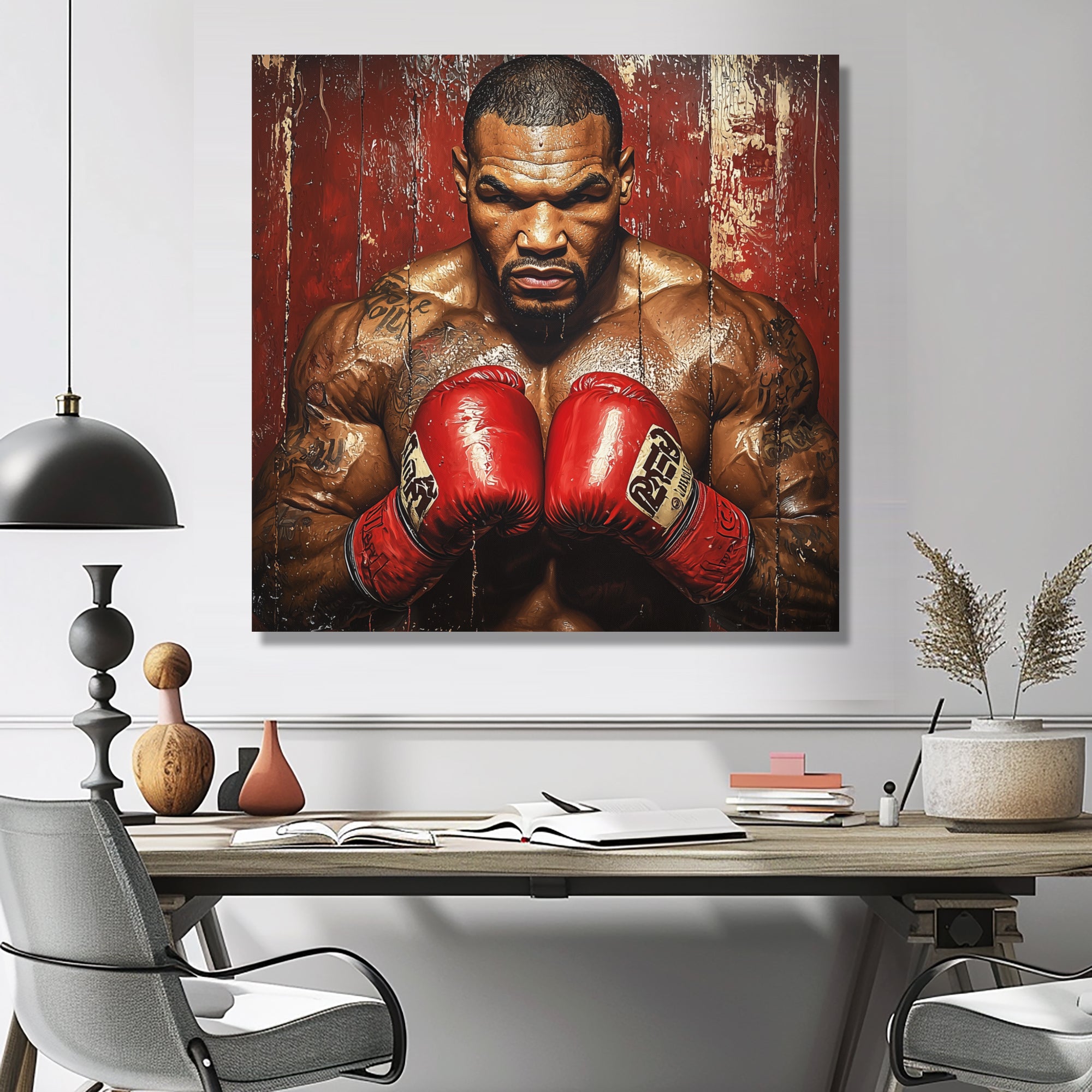 Red Mike Tyson Boxing Gloves Up - Sport Boxing Canvas Wall Art