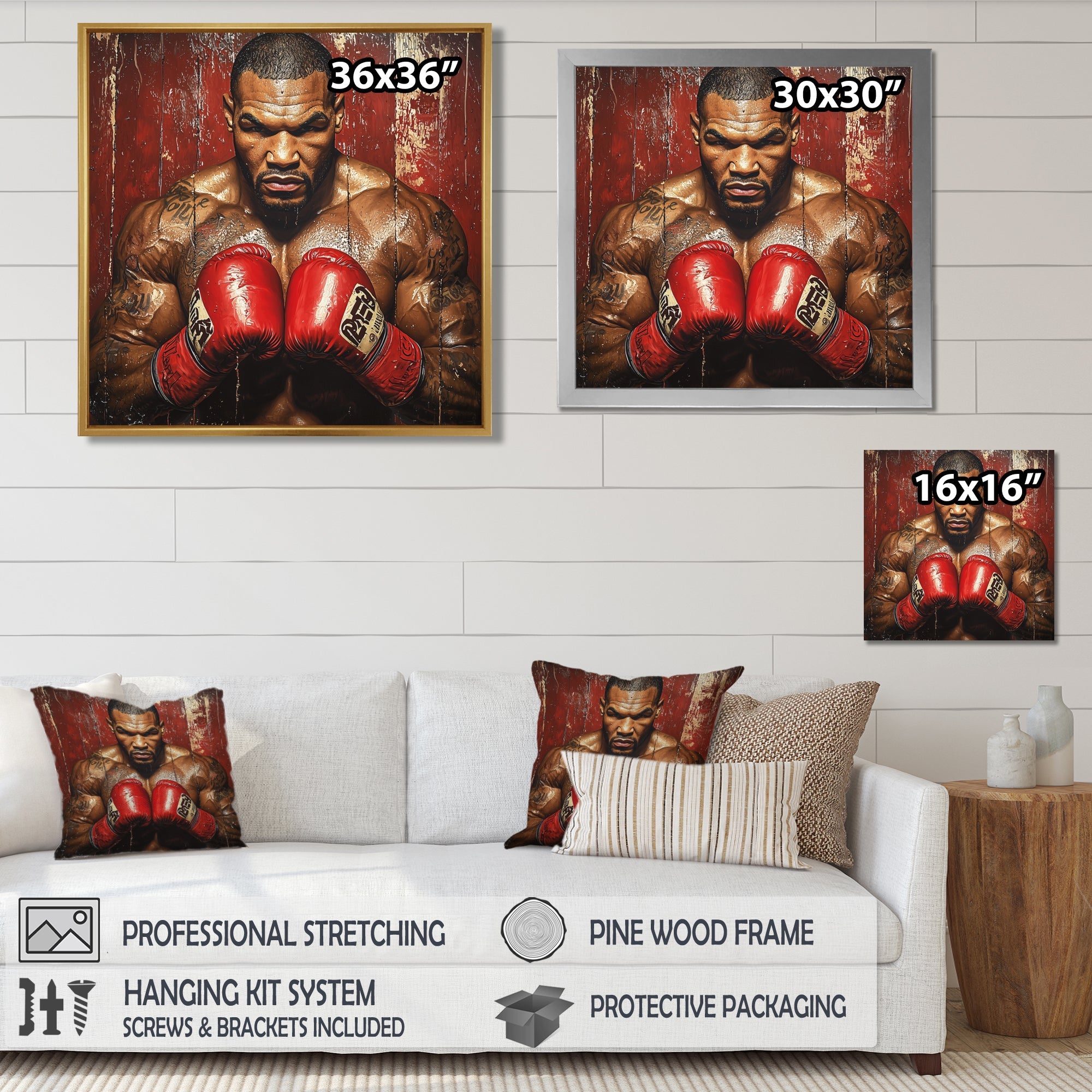 Red Mike Tyson Boxing Gloves Up - Sport Boxing Canvas Wall Art