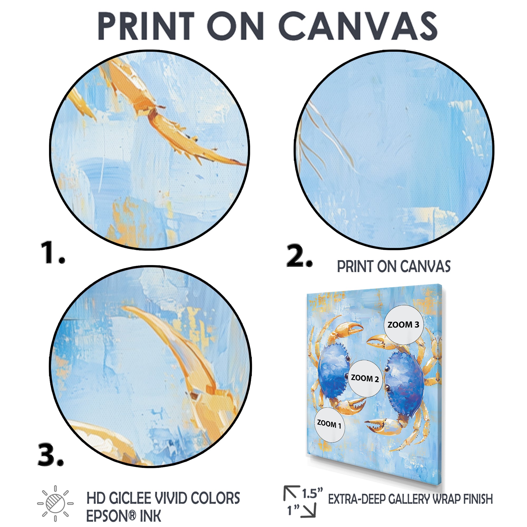 Blue Coastal Crab Battle - Crab Canvas Wall Art